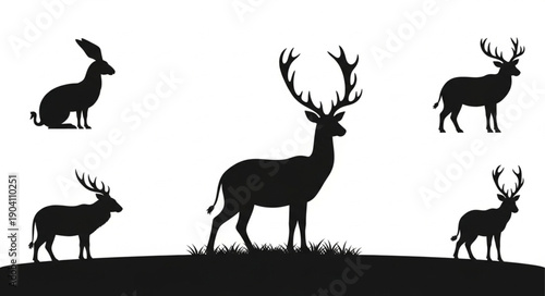 Silhouette collection of wild animals including deer and rabbit.