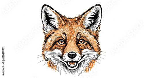 Detailed Illustration of a Red Fox Face.