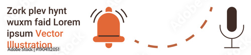 Communication, alerts, notification systems, sound recording, audio messages, broadcasting. A bell icon connected to a microphone. Communication and alerts concept