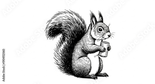 Detailed illustration of a squirrel holding a nut.