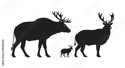 Deer Family Silhouette with Antlers.