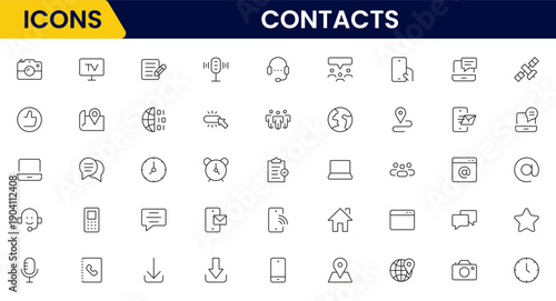Contact us line icon set. Chat, name, address, email, message, phone and more.Outline vector icon in linear style. Conceptual pictogram collection