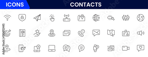 Contact us line icon set. Chat, name, address, email, message, phone and more.Outline vector icon in linear style. Conceptual pictogram collection