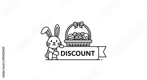 Easter bunny holding discount banner with easter egg basket