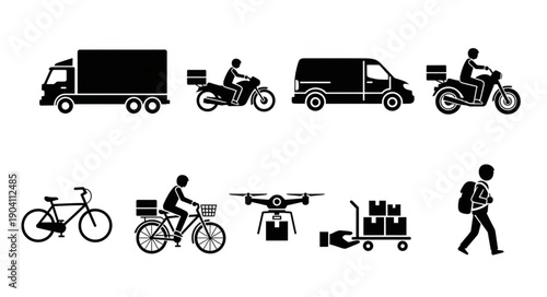 Delivery vehicle and transport icons set.