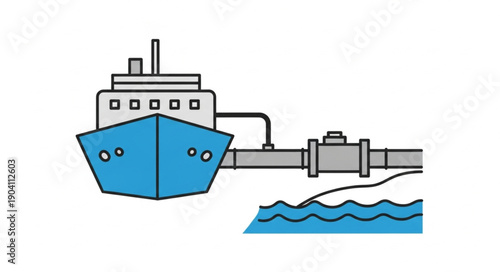 Ship connected to pipeline for transfer of goods.