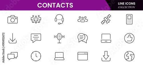 Contact us line icon set. Chat, name, address, email, message, phone and more.Outline vector icon in linear style. Conceptual pictogram collection