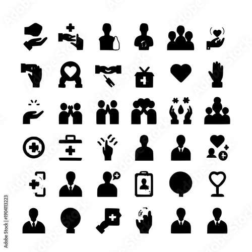 Human-centered flat charity nonprofit icon set vector