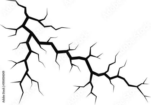 Realistic cracked wall texture isolated on white background, detailed fracture pattern, earthquake damage effect, broken surface design, vector illustration art