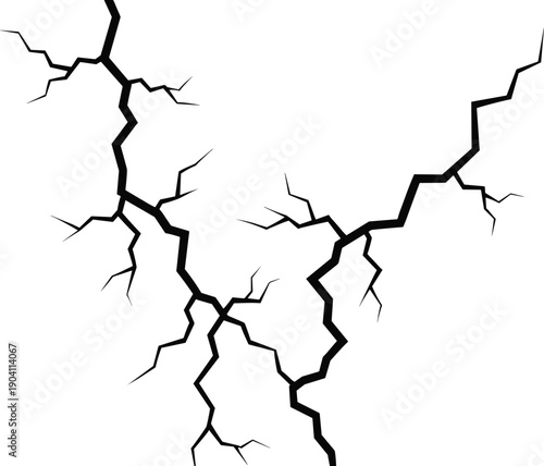 Realistic cracked wall texture with detailed fracture pattern, isolated on white background, earthquake damage, broken surface effect, vector illustration design
