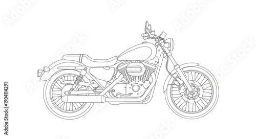 Detailed Outline Drawing of a Modern Motorcycle.