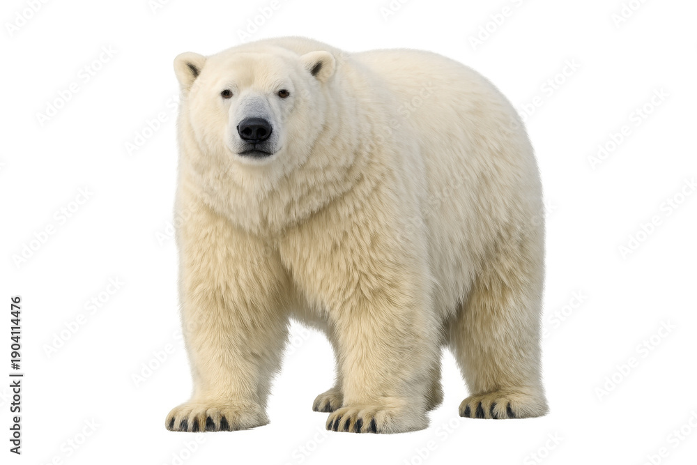 Fototapeta premium Polar bear isolated, standing full body against a transparent background. Arctic predator facing forward