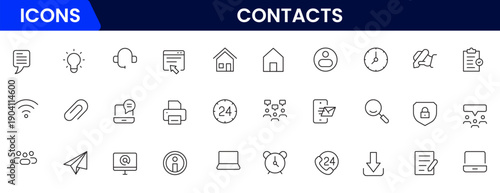 Contact us line icon set. Chat, name, address, email, message, phone and more.Outline vector icon in linear style. Conceptual pictogram collection