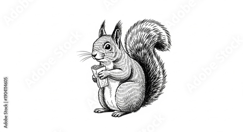 Detailed illustration of a squirrel holding food in its paws.