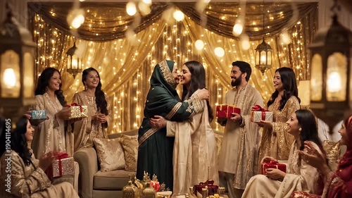 Wallpaper Mural Family celebrating Eid with gifts and hugs. Torontodigital.ca