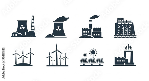 Set of Industrial Power Generation Icons and Symbols.