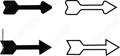 Collection of four directional arrow icons with different styles and fills pointing right