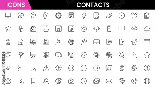 Contact us line icon set. Chat, name, address, email, message, phone and more.Outline vector icon in linear style. Conceptual pictogram collection