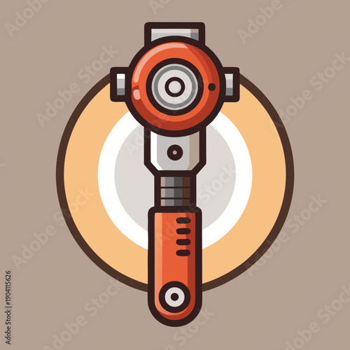 Orange Ratchet Tool Isolated on Brown Background