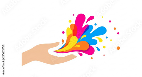 Hand releasing vibrant colorful paint splashes in air