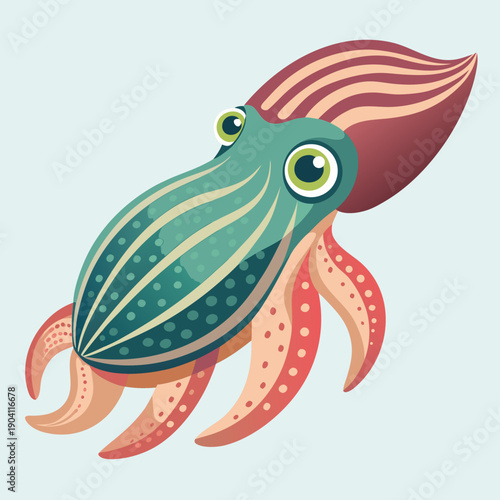 Stylized Cuttlefish with Colorful Tentacles