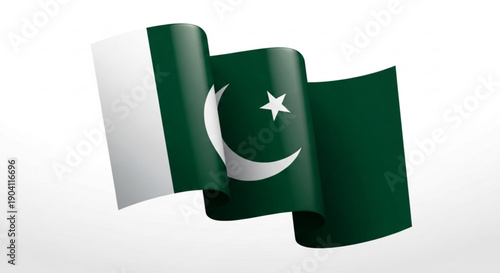 Waving pakistan flag with crescent moon and star symbol on green and white background national pride and patriotism concept