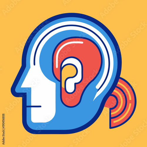 Stylized Head Profile With Ear and Sound Waves
