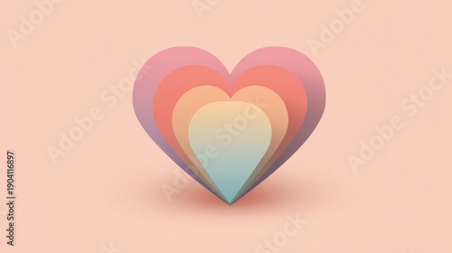 Colorful layered hearts on a soft pastel background suitable for romantic and love-themed designs and projects in digital and print media formats