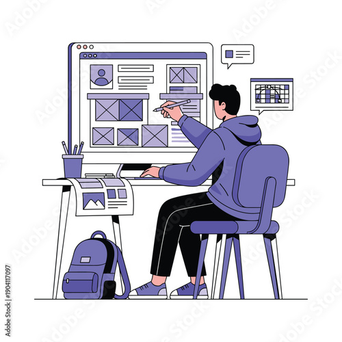 A man working on a computer with a large monitor