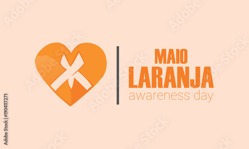 Maio laranja awareness day banner with orange heart and ribbon symbol for child protection.