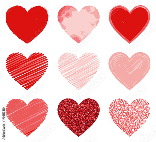 Vibrant heart design. Set of hearts as Valentine's day symbol, set of isolated multilayered vector icons. Transparent background SVG version.