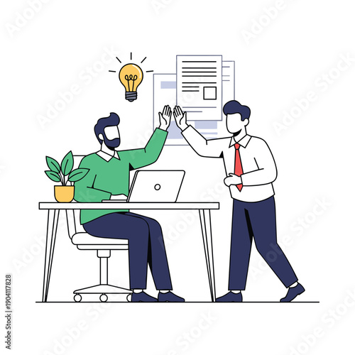 Two business colleagues high fisting in an office