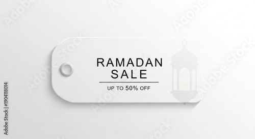 Ramadan sale tag with up to 50 off discount on white background
