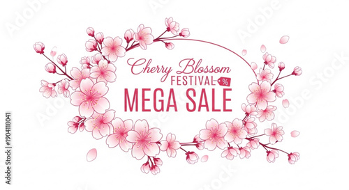 Cherry blossom festival mega sale with pink flowers and text