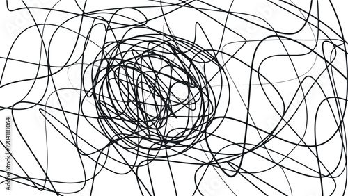 Tangled threads or fishing line with a round, dense center.