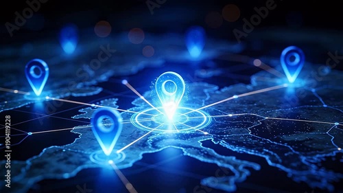 Wallpaper Mural Global network map with location pins Torontodigital.ca