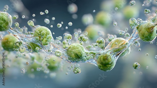 Molecular Chain Dissolving in Liquid with Bubbles and Green Elements
