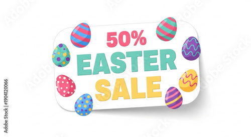 Easter sale banner with colorful eggs and 50 discount offer