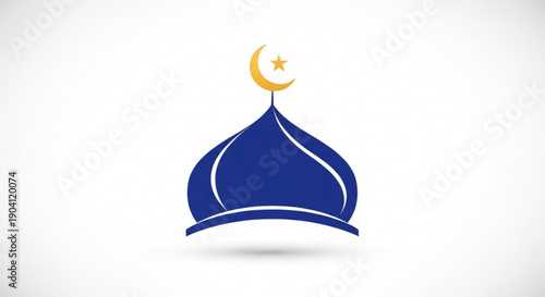 Islamic dome with crescent moon and star on top against white background