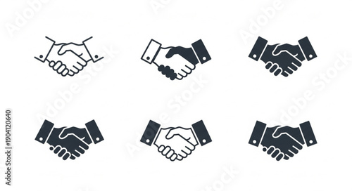 Set of handshake icons representing agreement and partnership.