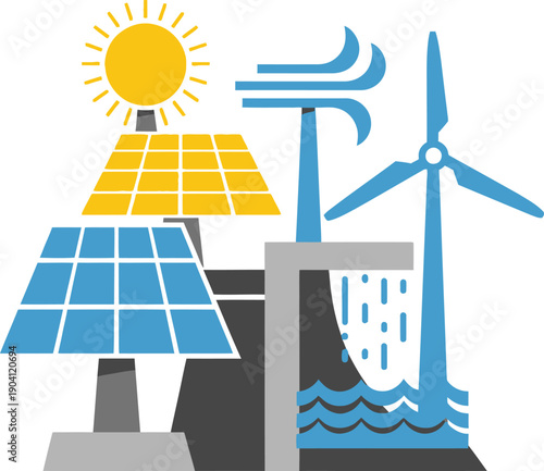 Renewable energy sources illustration isolated on transparent background