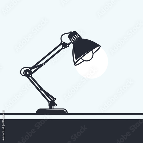 Adjustable desk lamp with light bulb, modern design, minimalist style