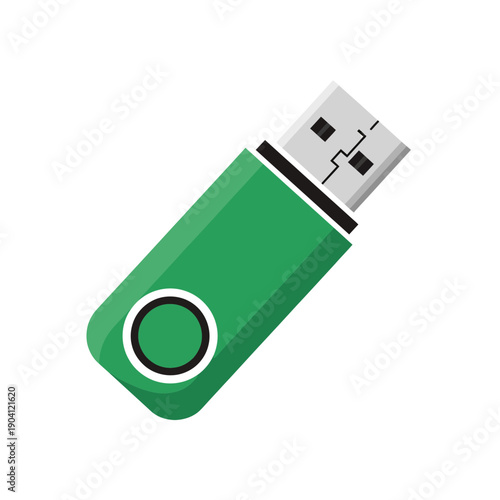 Green USB flash drive, portable data storage, digital technology icon