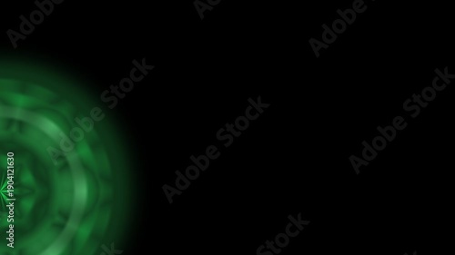 A swirling green abstract pattern with circular motifs against a black background