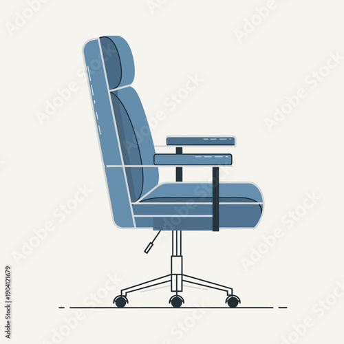 Modern Blue Office Chair, Ergonomic Design, Side View