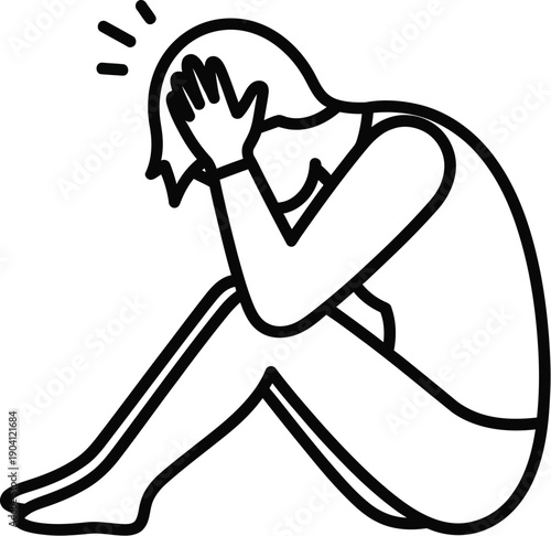 Depressed person line art icon isolated on transparent background silhouette