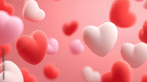 Colorful 3D Hearts Floating in Air with Soft Lighting and Pink Background for Love and Romance Themes in Design, Marketing, and Seasonal Celebrations