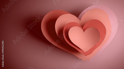 Elegant layered paper hearts in shades of pink on a soft background, symbolizing love, romance, and affection perfect for Valentine's Day or wedding themes