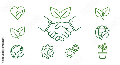 Set of environmental icons and symbols for sustainability and ecology.