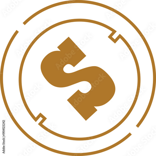 Golden circular coin icon with dollar symbol luxury finance branding minimal vector style for banking investment platforms